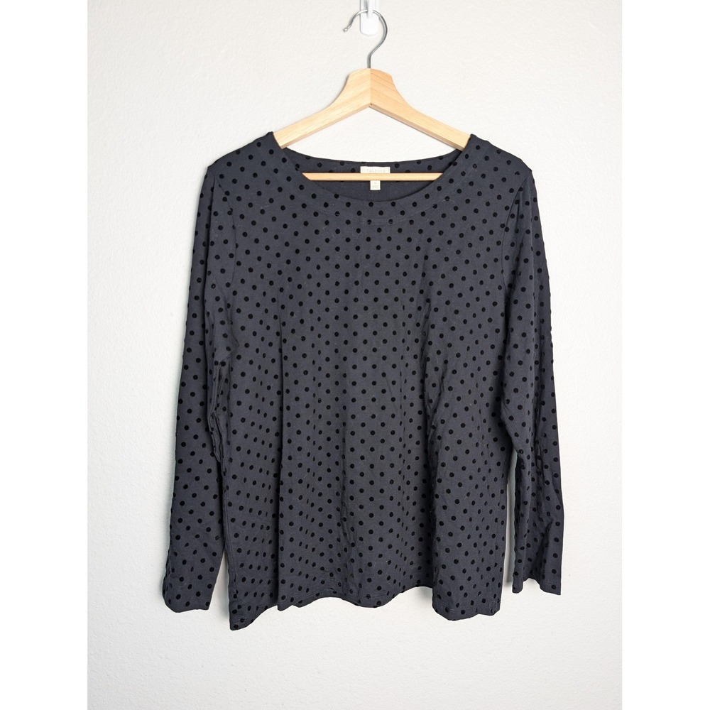 Talbots T-Shirt Womens X Plus Gray‎ Polka Dot Boat Neck Long Sleeve Jersey